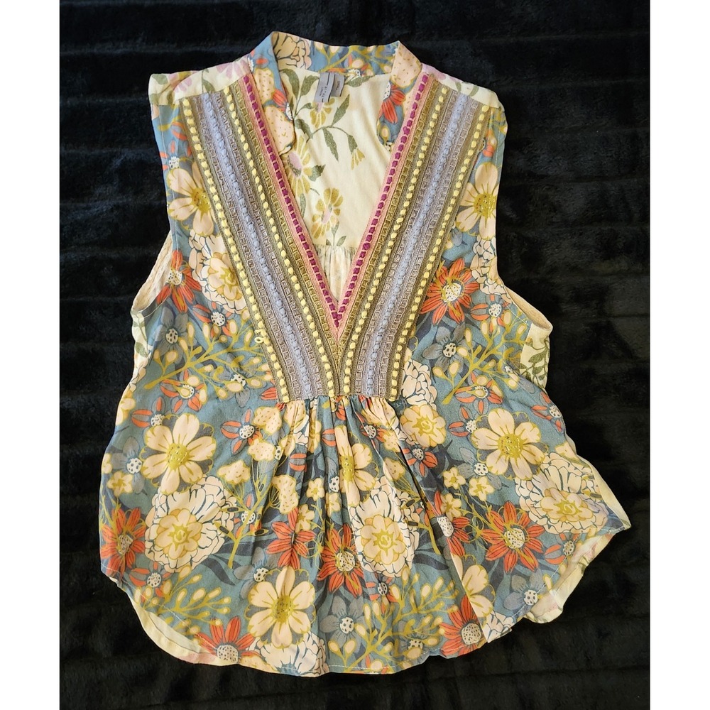Anthropologie Blank London Sleeveless V Neck Floral Stephanie Top Size Small